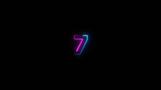 Glowing neon number 7 illustration . 7 number neon text black background illustration.