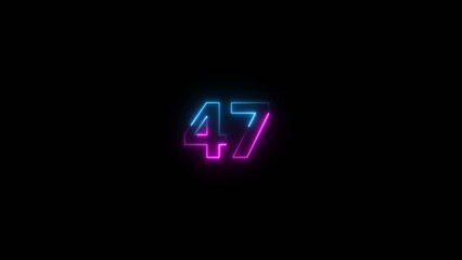 Obraz premium Glowing neon number 47 illustration . 47 number neon text black background illustration.