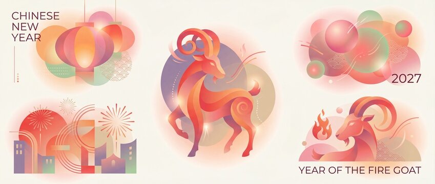 Celebrating the vibrant and colorful traditions of Chinese New Year in 2027 with the symbolism of the fire goat