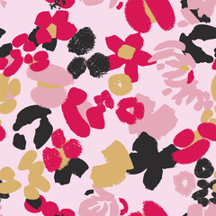 Obraz premium Abstract seamless floral vector pattern with modern organic shapes and hand painted textures. Trendy artistic repeat pink background