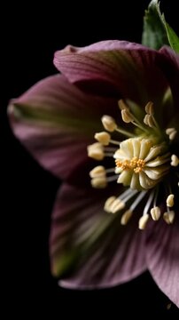 Hellebore Floral Arrangement Dark Maroon Color With Yellow Center Blooming And Spreading Isolated