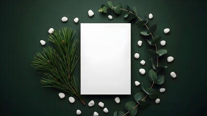 : Dark green botanical frame with white paper mockup for organic health.
