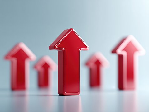 Three Red 3D Rendered Blocks Stacked on a Blue Gradient Background, Representing Growth, Progress, and Business Strategy. - Powered by Adobe