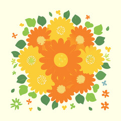Cheerful orange flower bouquet with green foliage in a round arrangement for spring seasonal branding