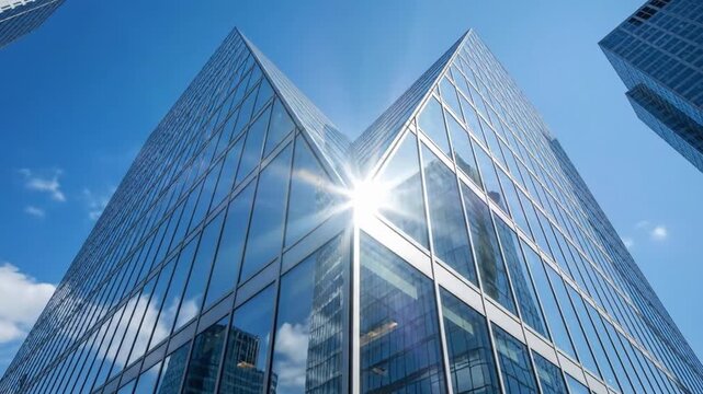 Modern skyscraper with sunlight reflection