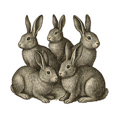 Fototapeta premium PNG Vintage rabbits group illustration.