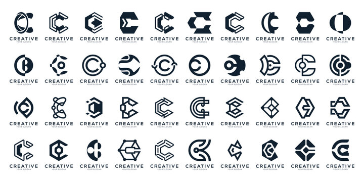 Set of Letter C Logo Design Collection. Versatile monogram for Tech and Digital Business Branding. Geometric abstract icon vector isolated on white background.