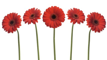 Vibrant red gerbera daisies on long green stems