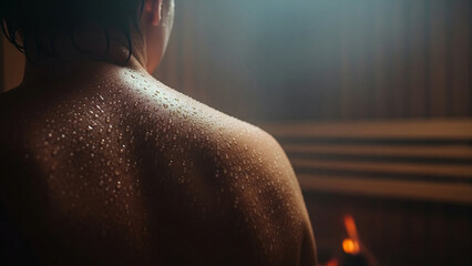Sweaty Back of Person in Traditional Wooden Steam Sauna Room