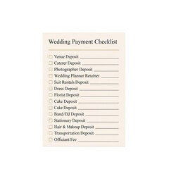 Fototapeta premium Wedding payment checklist with various deposits and fees listed on a clean sheet with no background