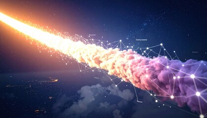 Futuristic Technology - A Trail of Light and Connected Networks.