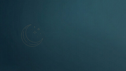 A glowing crescent moon outline shines brightly in a dark blue night sky with a starry pattern