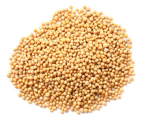 Fototapeta premium Mustard seeds on white background, top view
