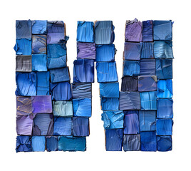 English Alphabet W made of sky vlue colored squares on white background High quality image