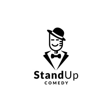 microphone wearing a hat in a stand up comedy show logo inspiration