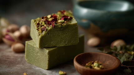 Green Pistachio Fudge Squares with Dried Berries