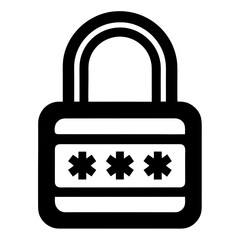 Title: Black and white of a padlock with three asterisks inside a rectangular box