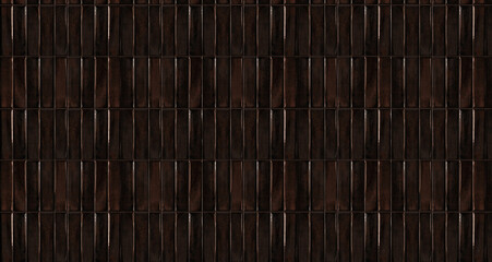 Dark brown ceramic wall tiles with glossy texture and vertical rectangular pattern for interior design background