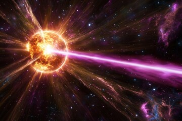 Stunning cosmic explosion with vibrant colors and energy beams