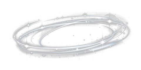White glowing light swirl ring with sparkles on transparent background, abstract luminous energy effect for overlays, magic trails, modern motion design PNG. © Olga