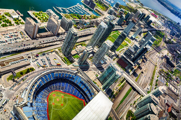 Aerial perspective of the Toronto skyline. Toronto is the most populous city in Canada and the capital city of the Canadian province of Ontario