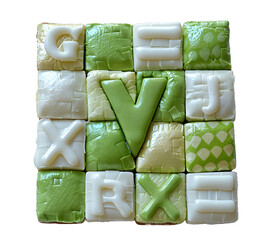 English Alphabet Y made of lime colored squares on white background High quality image