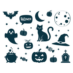 Obraz premium Halloween icons set with spooky symbols and characters