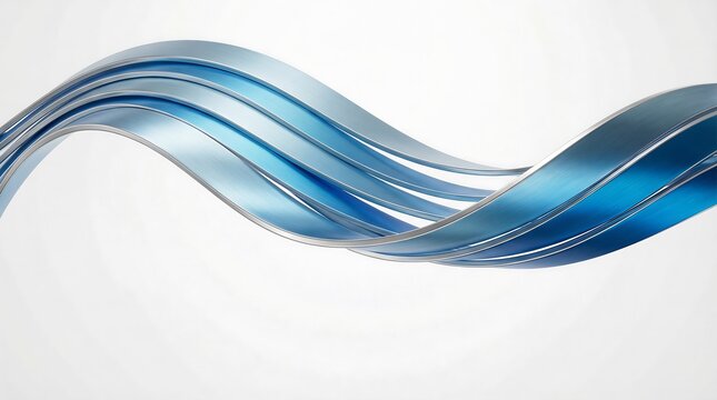 A dynamic flow of abstract blue ribbons creating a technological wave effect on a white background