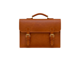 Vintage-style brown leather business briefcase with two front buckles and a sturdy handle, presented in a straight-on view highlighting its rich texture and classic appeal