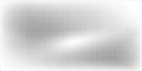 Grunge halftone gradient background. Faded grit noise texture. White and black sand wallpaper. Retro pixelated backdrop. Anime or manga style comic overlay. Vector graphic design textured template