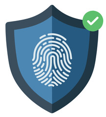 Biometric Fingerprint Security Shield with Verified Checkmark Icon