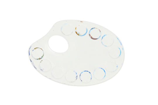 used paint palette or color mixing palette for artists isolated on white or transparent png - Powered by Adobe