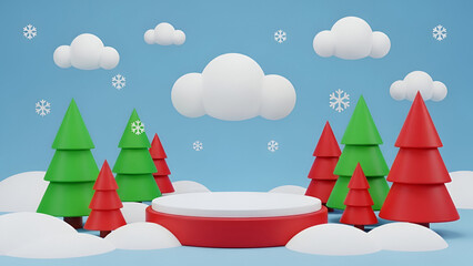 Winter forest with snowflakes