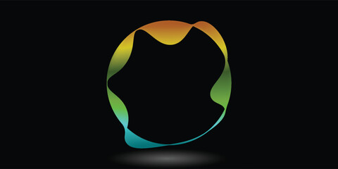 Colorful iridescent round logo on black background