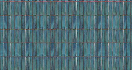 Teal blue vertical ceramic tiles with glossy glaze and textured surface for modern architectural backgrounds