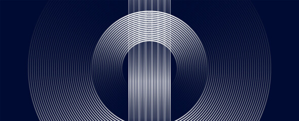 Abstract white glowing geometric lines on dark blue background. Modern shiny blue circle lines pattern. Futuristic technology concept. vector