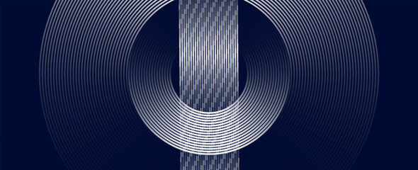 Abstract white glowing geometric lines on dark blue background. Modern shiny blue circle lines pattern. Futuristic technology concept. vector
