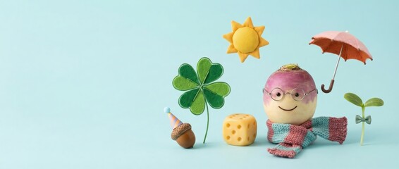 Playful dessert scene with colorful treats and accessories indoor food photography cheerful atmosphere close-up view whimsical concept for eye-catching decoration ideas