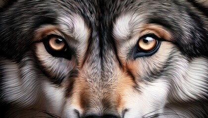 Intense wolf portrait showcasing piercing eyes and detailed fur.