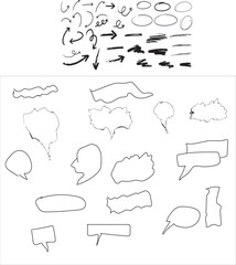 Fototapeta premium Set of Hand Drawn Simple Speech Bubbles and Thought Clouds for Comics and Communication