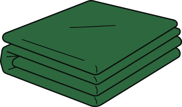Stacked green folded blankets with black outline fabric