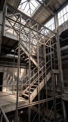 industrial interior with metal stairs