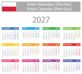 2027 Polish Type-1 Calendar Mon-Sun on white background