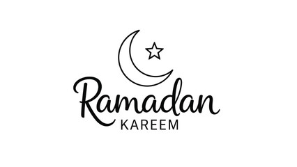 Obraz premium Simple elegant Ramadan Kareem calligraphy design featuring a crescent moon and a small star on a clean white background for the holy month.
