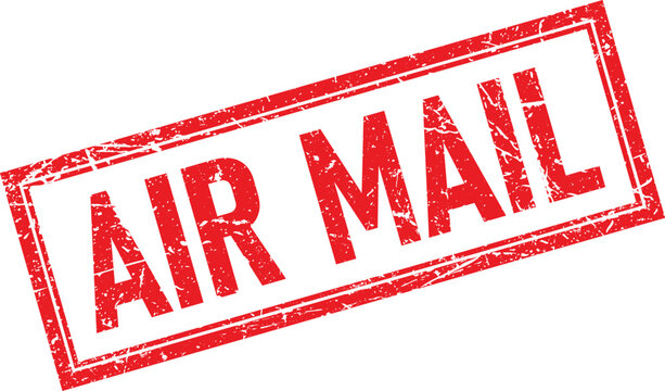 Distressed Rectangular Rubber Stamp Impression with AIR MAIL Text in Red Ink