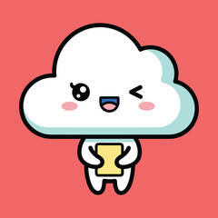 Cute cartoon cloud character with a sleepy face and a yellow toothbrush