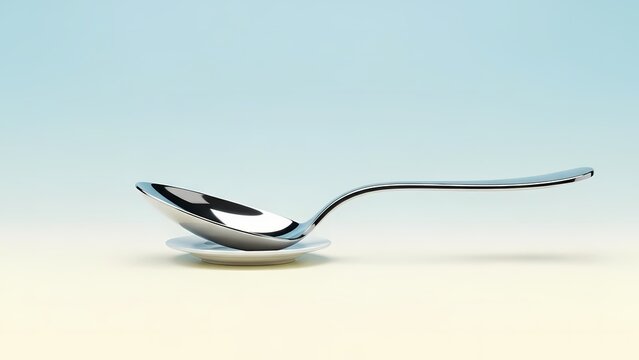 Elegant Silver Metal Spoon on Minimalist Pedestal