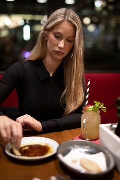 young woman in restaurant