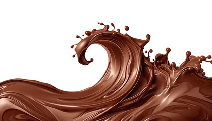 A wave of melted chocolate on a transparent background