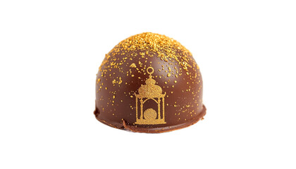 A luxurious chocolate dessert with golden decorations on transparent background